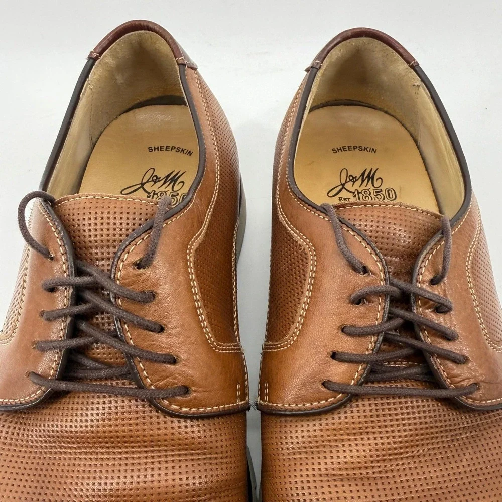 Johnston & Murphy J&M 1850 Derby Shoes Mens 10.5 Tan Brown Perforated Leather